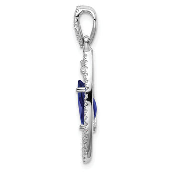 14K White Gold Lab Grown Diamond and Created Blue Sapphire Chain Slide