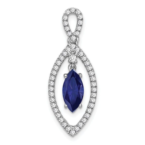 14K White Gold Lab Grown Diamond and Created Blue Sapphire Chain Slide