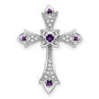 10k White Gold Amethyst and Diamond Fleur de Lis Cross Chain Slide