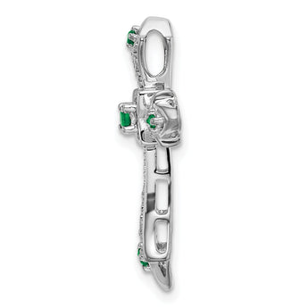 10K White Gold Emerald and Diamond Fleur de Lis Cross Chain Slide