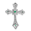 10K White Gold Emerald and Diamond Fleur de Lis Cross Chain Slide