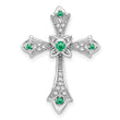 10K White Gold Emerald and Diamond Fleur de Lis Cross Chain Slide