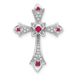 10K White Gold Ruby and Diamond Fleur de Lis Cross Chain Slide