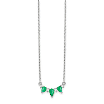 14K White Gold Lab Grown Diamond and Created Emerald 18 inch Necklace
