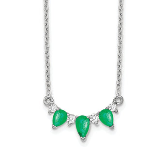 14K White Gold Lab Grown Diamond and Created Emerald 18 inch Necklace