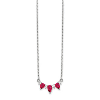 14K White Gold Lab Grown Diamond and Created Ruby 18 inch Necklace