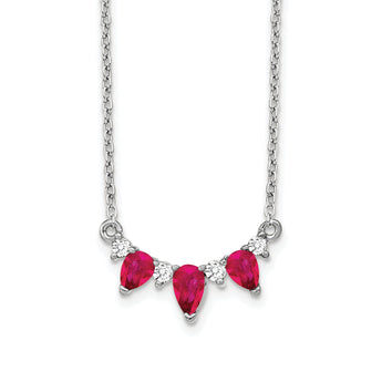 14K White Gold Lab Grown Diamond and Created Ruby 18 inch Necklace