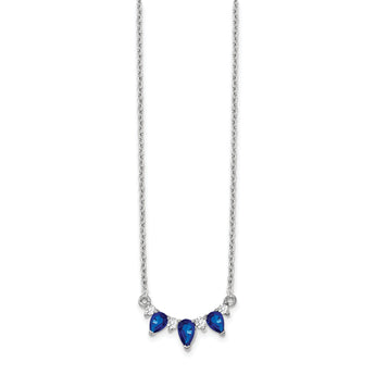 14K White Gold Lab Grown Diamond and Cr Blue Sapphire 18 inch Necklace