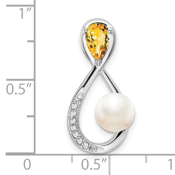 10k White Gold Citrine/FWC Pearl/Diamond Infinity Chain Slide
