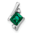 Sterling Silver Antique Cushion Cr. Emerald and Diamond Pendant