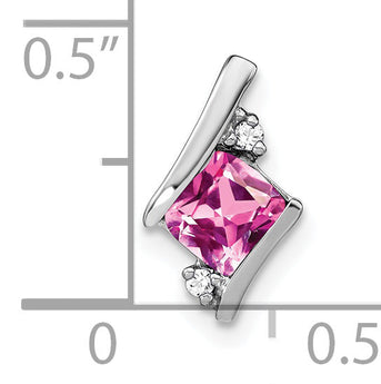Sterling Silver Antique Cushion Cr. Pink Sapphire and Diamond Pendant