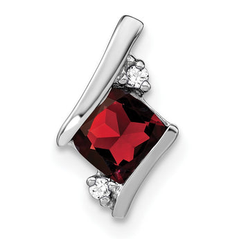 10k White Gold Cushion Garnet and Diamond Chain Slide - Birthstone Company