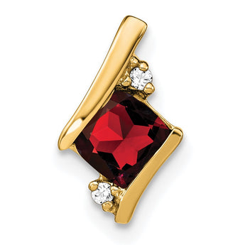 10k Yellow Gold Cushion Garnet and Diamond Chain Slide - Birthstone Company