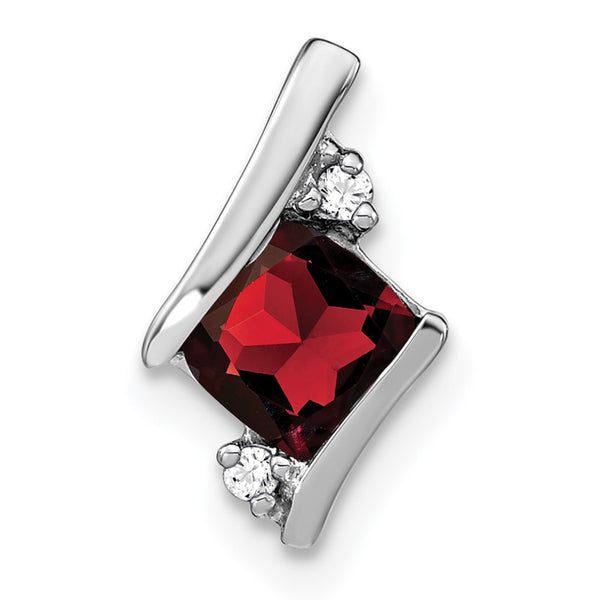 Sterling Silver Antique Cushion Garnet and Diamond Pendant - Birthstone Company