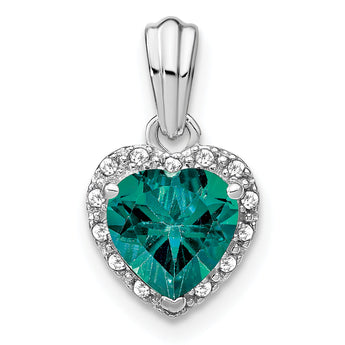 Sterling Silver Rhod-plated Created Alexandrite and Diamond Pendant