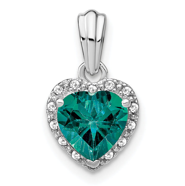 Sterling Silver Rhod-plated Created Alexandrite and Diamond Pendant