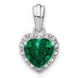 Sterling Silver Rhodium-plated Created Emerald and Diamond Pendant