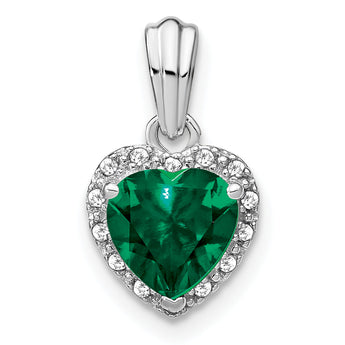 Sterling Silver Rhodium-plated Created Emerald and Diamond Pendant