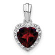 Sterling Silver Rhodium-plated Garnet and Diamond Pendant