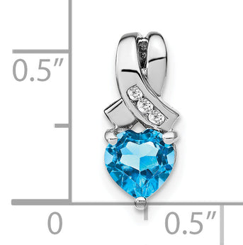 Sterling Silver Rhodium-plated Blue Topaz and Diamond Pendant