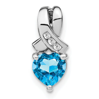 Sterling Silver Rhodium-plated Blue Topaz and Diamond Pendant