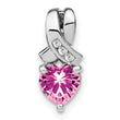 Sterling Silver Rhod-plated Created Pink Sapphire/Diamond Pendant