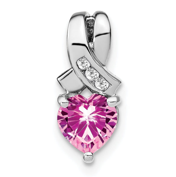 Sterling Silver Rhod-plated Created Pink Sapphire/Diamond Pendant