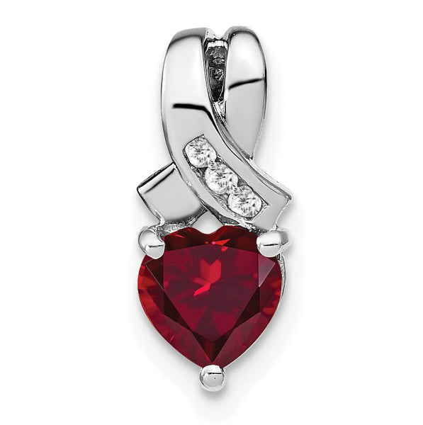 Sterling Silver Rhodium-plated Created Ruby and Diamond Pendant