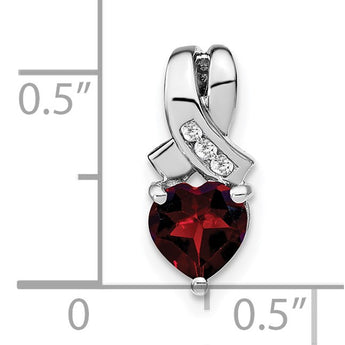 Sterling Silver Rhodium-plated Garnet and Diamond Pendant - Birthstone Company