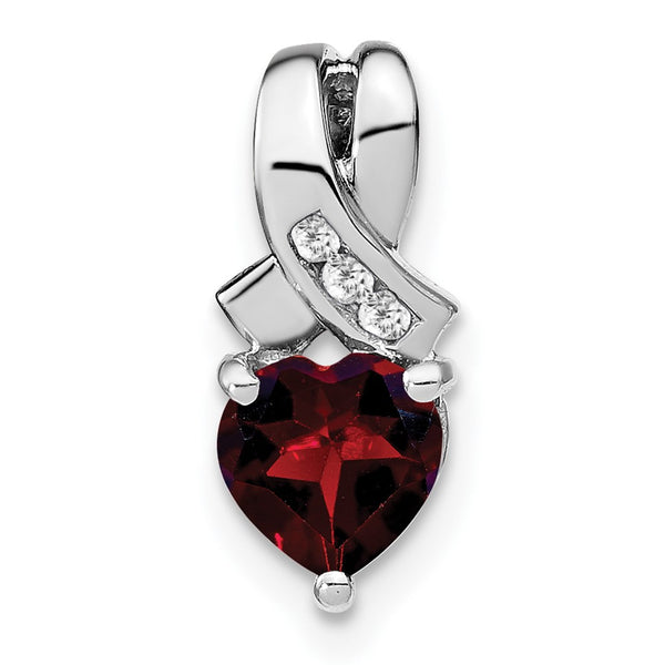 Sterling Silver Rhodium-plated Garnet and Diamond Pendant - Birthstone Company