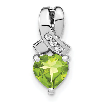 Sterling Silver Rhodium-plated Peridot and Diamond Pendant
