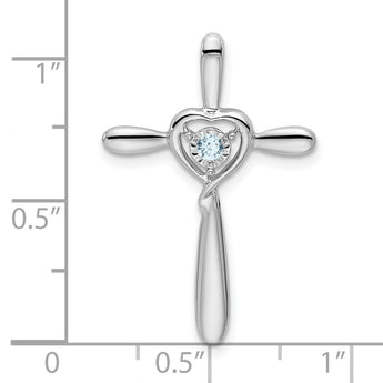 10k White Gold Aquamarine Cross w/Heart Chain Slide