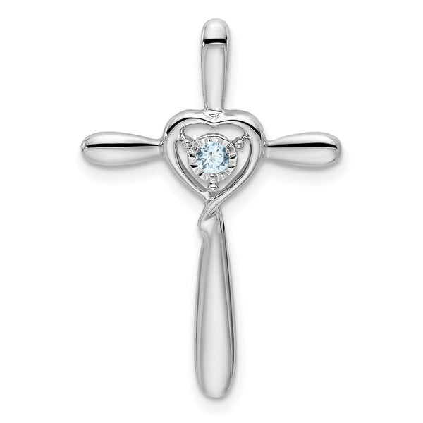 10k White Gold Aquamarine Cross w/Heart Chain Slide