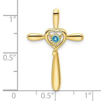10k Blue Topaz Cross w/Heart Chain Slide