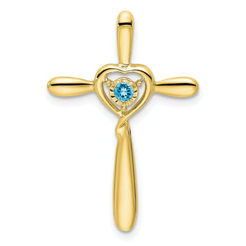 10k Blue Topaz Cross w/Heart Chain Slide
