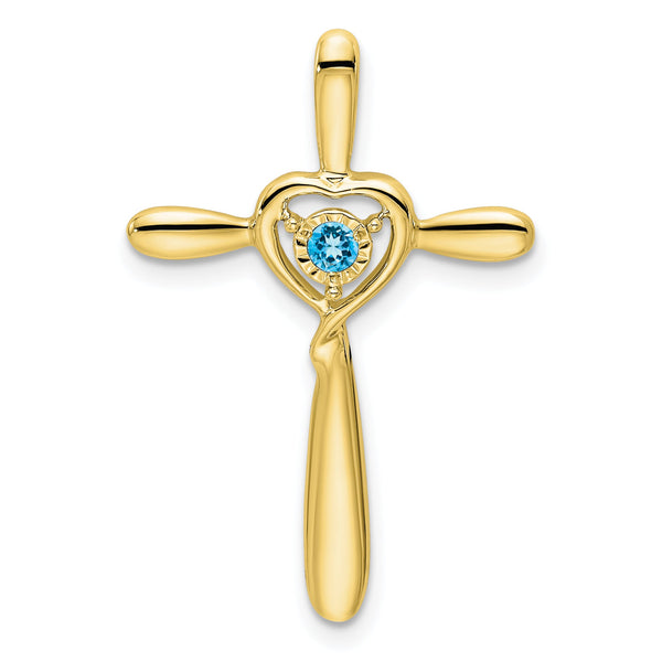 10k Blue Topaz Cross w/Heart Chain Slide