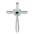 10k White Gold Created Emerald Cross w/Heart Chain Slide