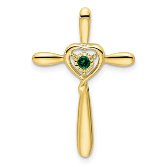 10k Created Emerald Cross w/Heart Chain Slide