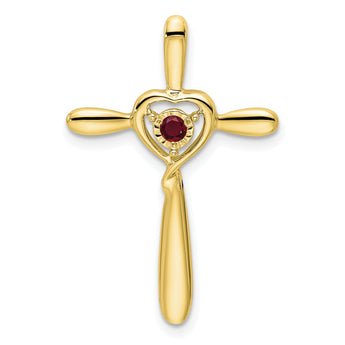 10k Created Ruby Cross w/Heart Chain Slide