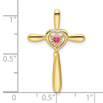 10k Pink Tourmaline Cross w/Heart Chain Slide