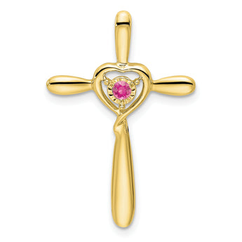 10k Pink Tourmaline Cross w/Heart Chain Slide