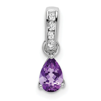 10k White Gold Pear Amethyst and Diamond Pendant