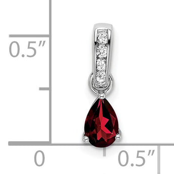 10k White Gold Pear Garnet and Diamond Pendant - Birthstone Company