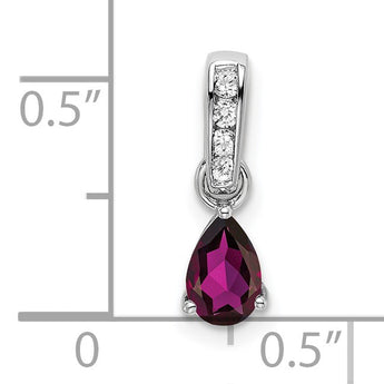 10k White Gold Pear Rhodolite Garnet and Diamond Pendant - Birthstone Company