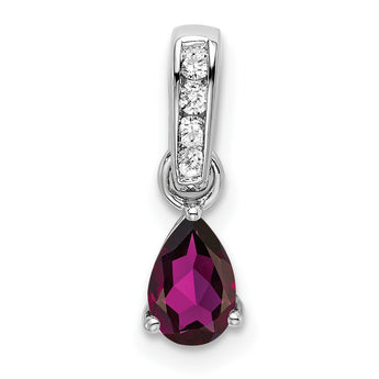 10k White Gold Pear Rhodolite Garnet and Diamond Pendant - Birthstone Company