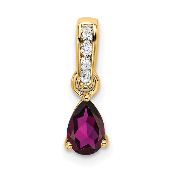 10k Yellow Gold Pear Rhodolite Garnet and Diamond Pendant - Birthstone Company