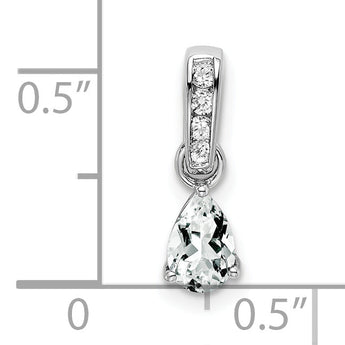 10k White Gold Pear White Topaz and Diamond Pendant