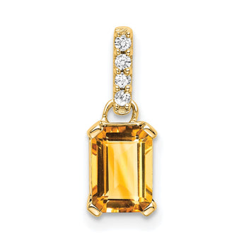 10k Yellow Gold Citrine and Diamond Pendant - Birthstone Company