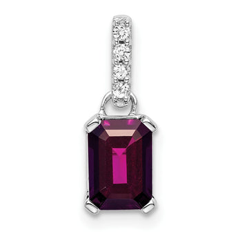 10k White Gold Rhodolite Garnet and Diamond Pendant - Birthstone Company