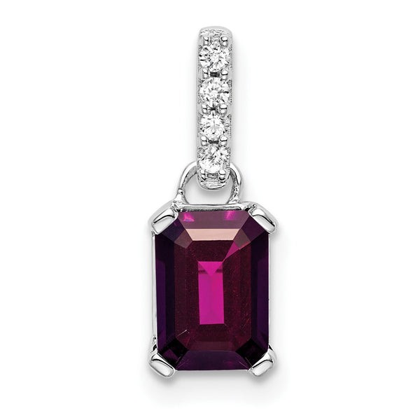 10k White Gold Rhodolite Garnet and Diamond Pendant - Birthstone Company